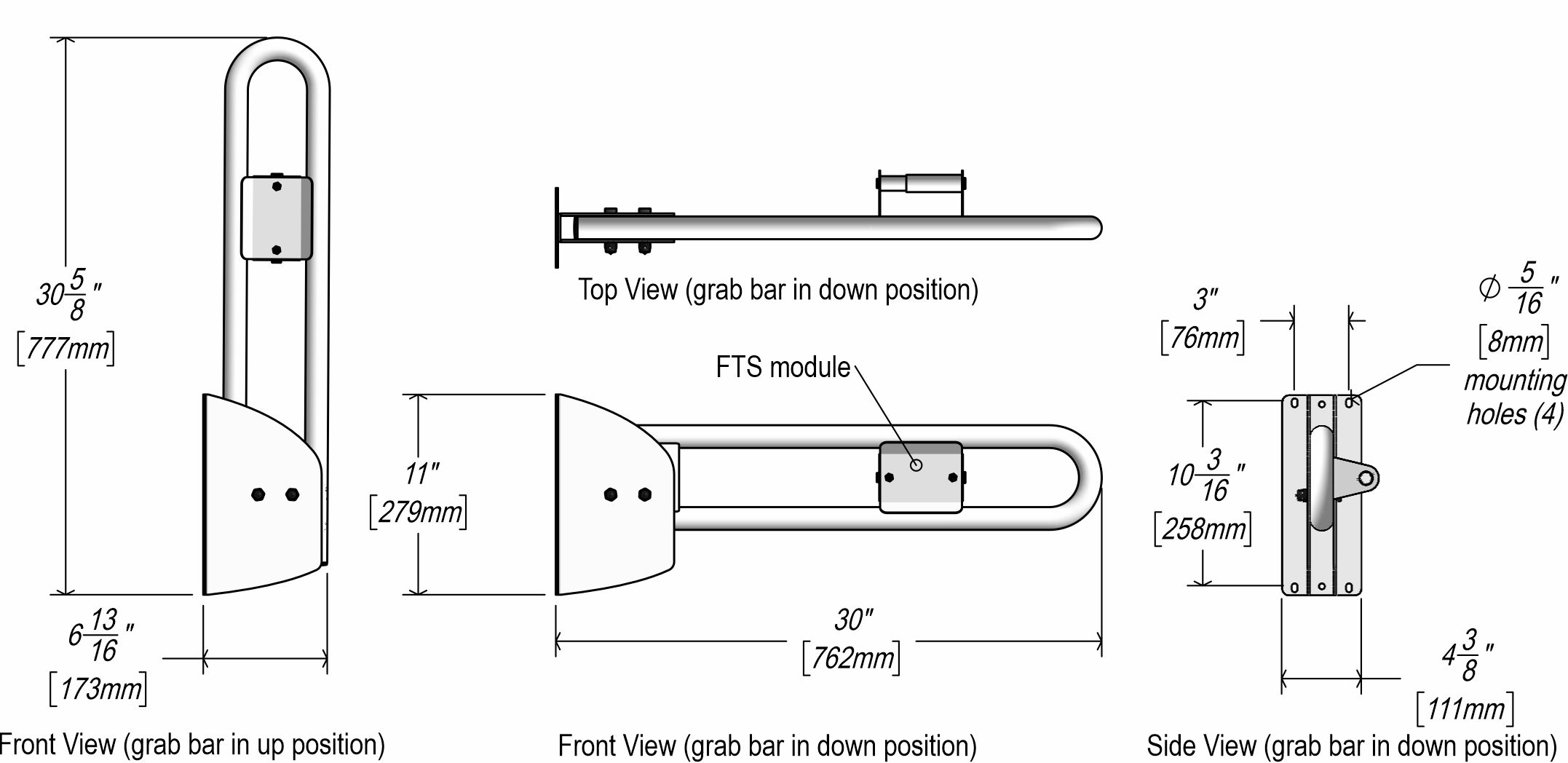 1055-S(1055-W)_Flip Up Grab bar Elev product drawing